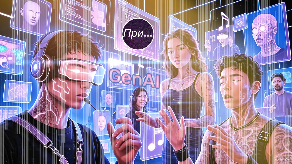 Титульная иллюстрация к статье Олега Лубски "GenAI — это гениально!" | © авторы коллажа — Grok 4.1 и Олег Лубски 2025