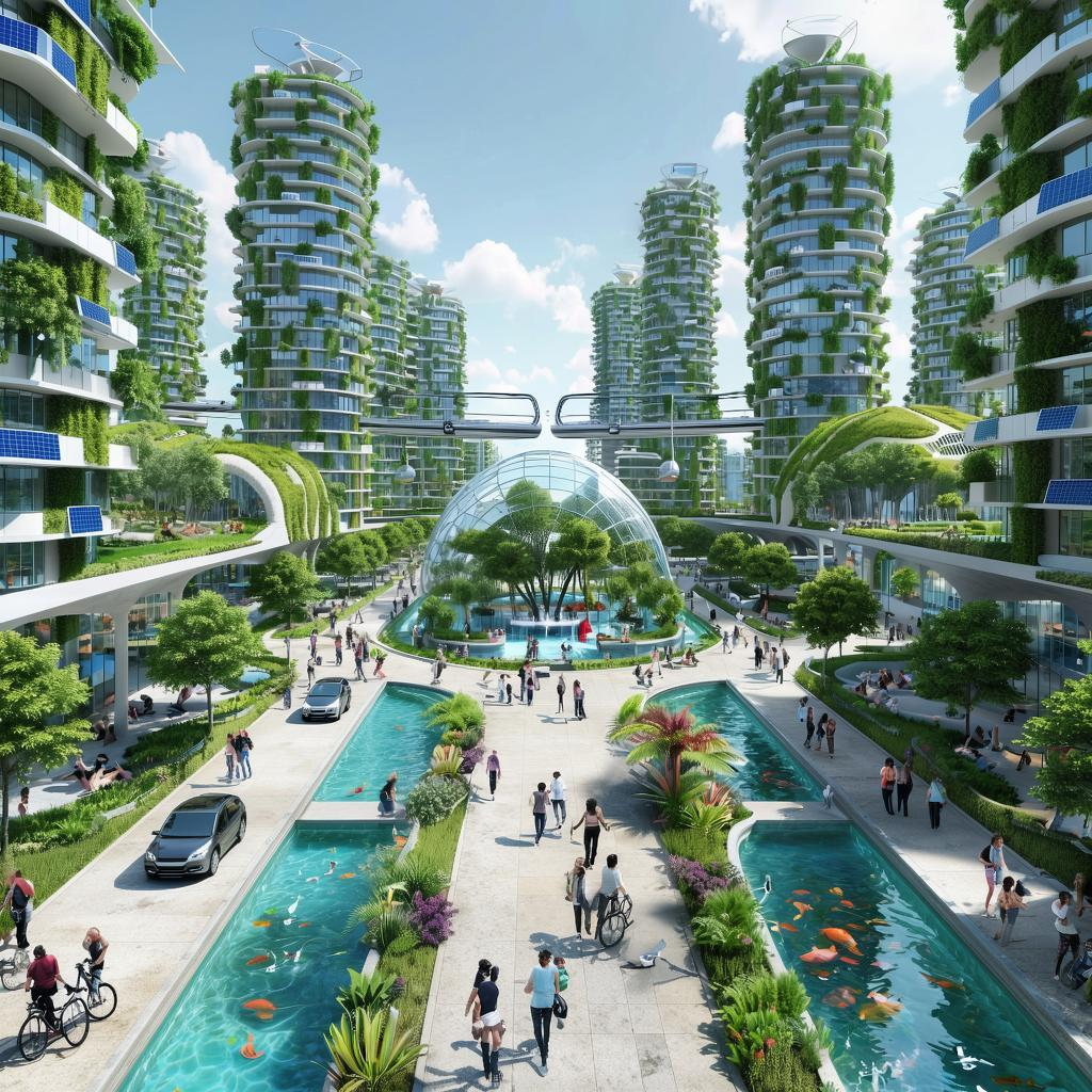 Город будущего, где люди ценят экологию и относятся к природе с уважением