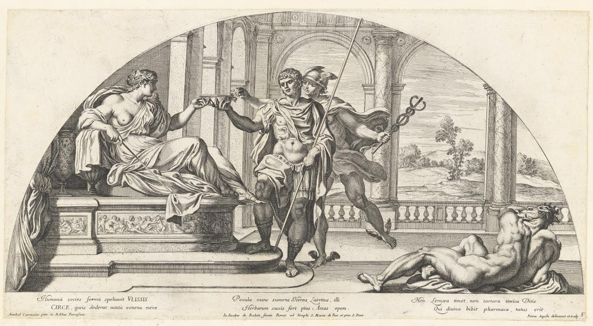 В качестве иллюстрации — гравюра Пьетро Аквила (по фреске Аннибале Карраччи)