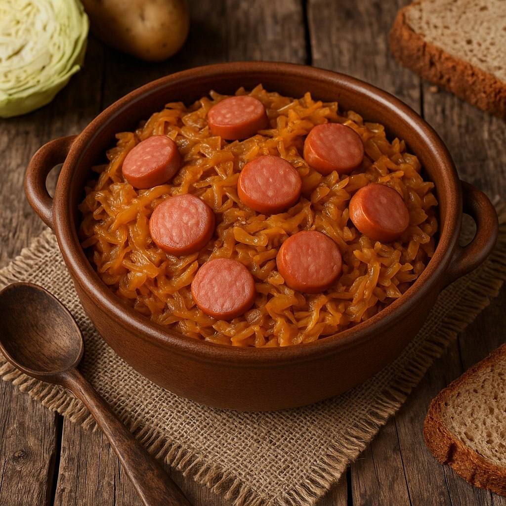 Тушеная капуста с сосисками