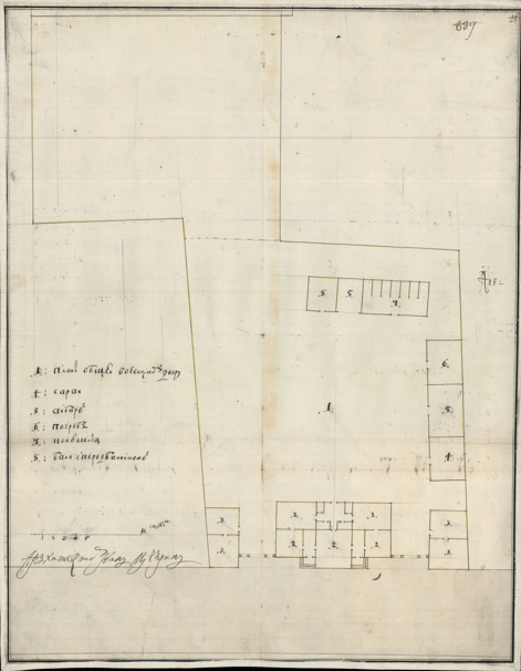 Общий план деревянного воеводского двора. Фонд 248 опись 160 дело 1849