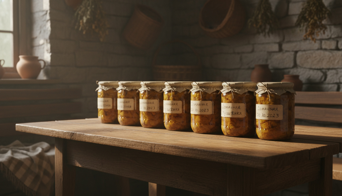    Банки с тушёнкой на столе