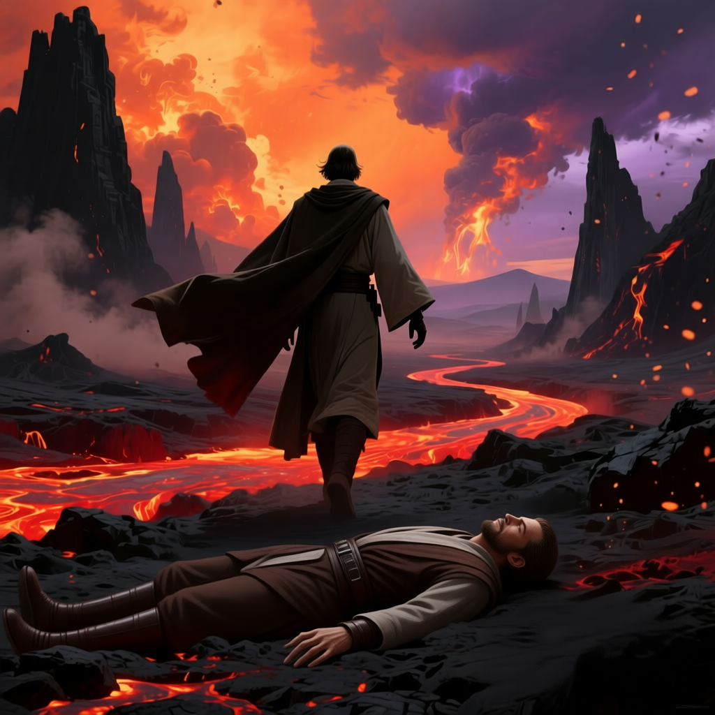 Оби-Ван уходит оставив погибать поверженного Энакина Скайуокера на Мустафаре