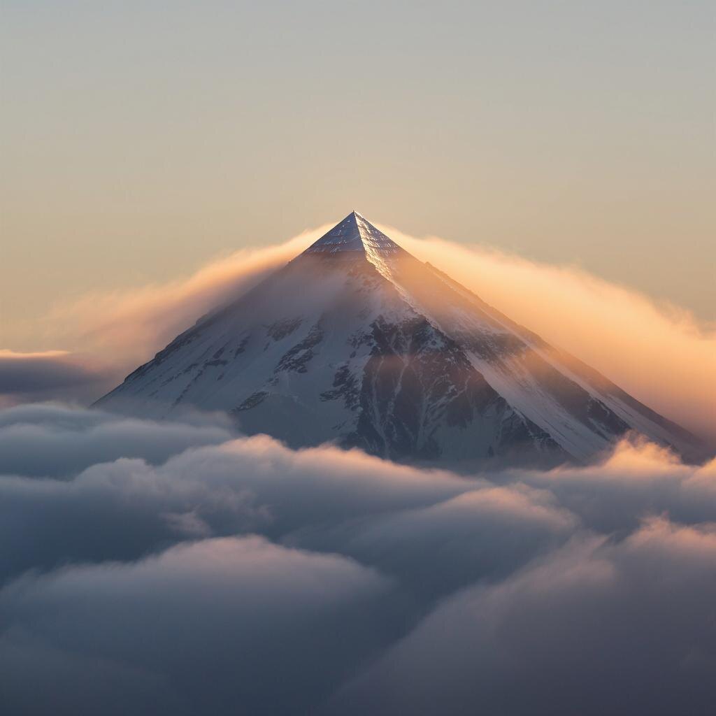 Вершина Белухи в лучах восходящего солнца.