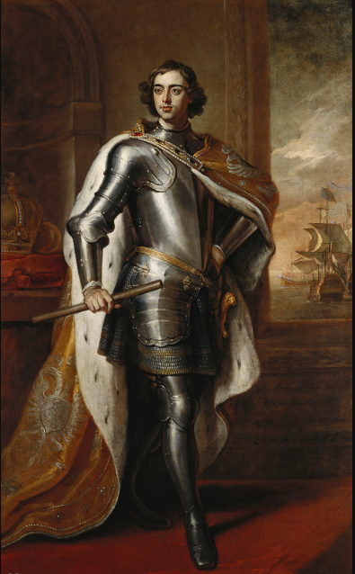 Портрет Петра работы Годфри Неллера (1697). Здесь царю 25 лет. Картина хранится в Королевской коллекции Великобритании