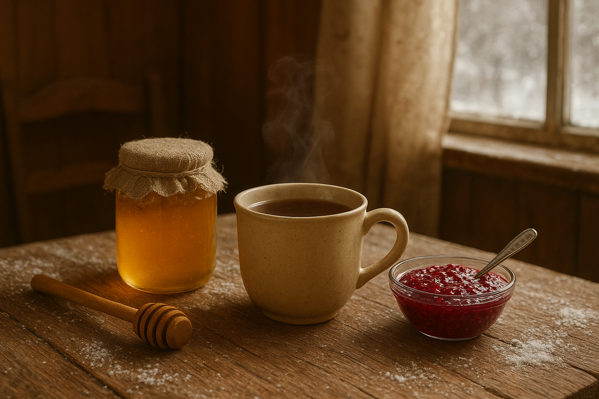 Чай с малиновым вареньем и медом