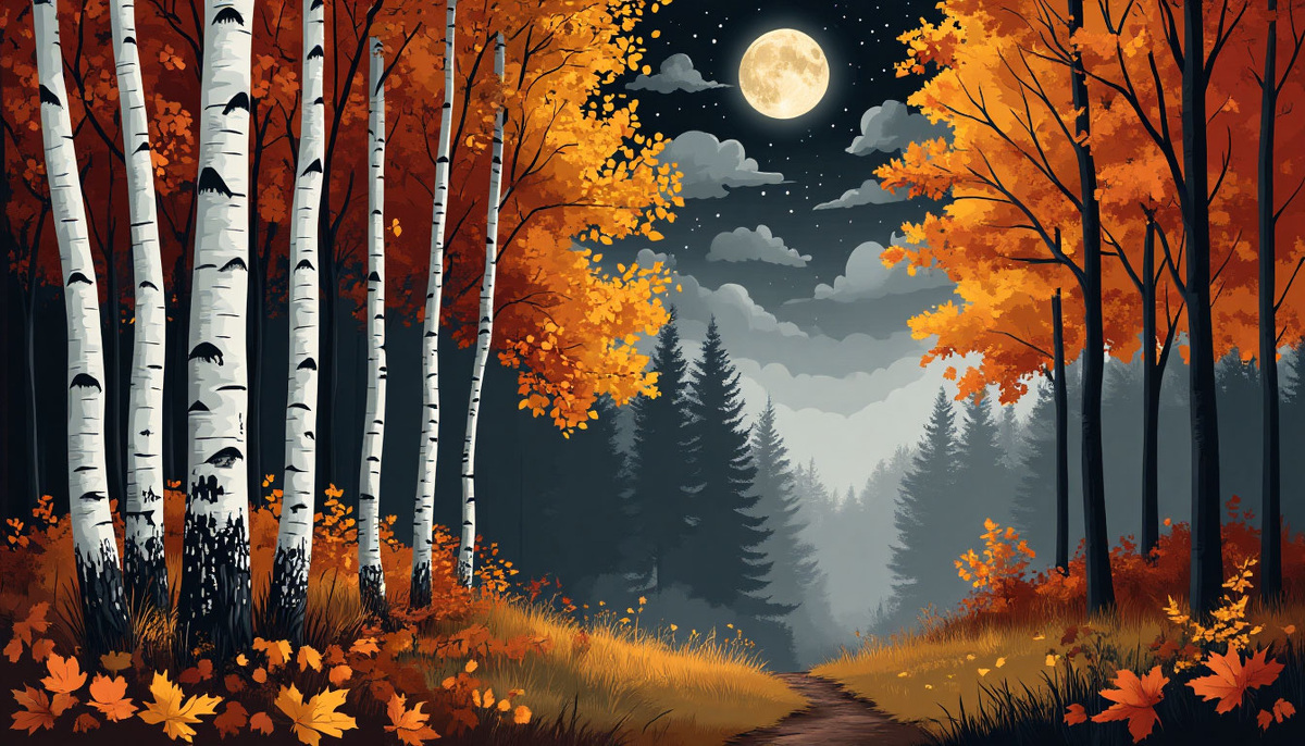 Осенняя ночь как виденье весеннего дня... Изображение от ИИ Шедеврум
