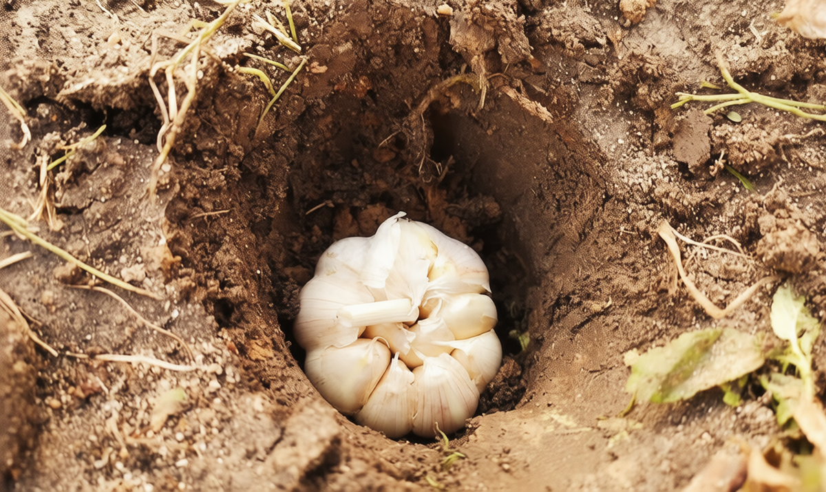 Экспериментальная посадка чеснока целиком головкой, не разделив зубчики