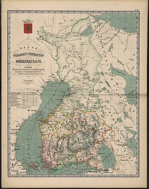 Карта Великого княжества Финляндского в 1857 году