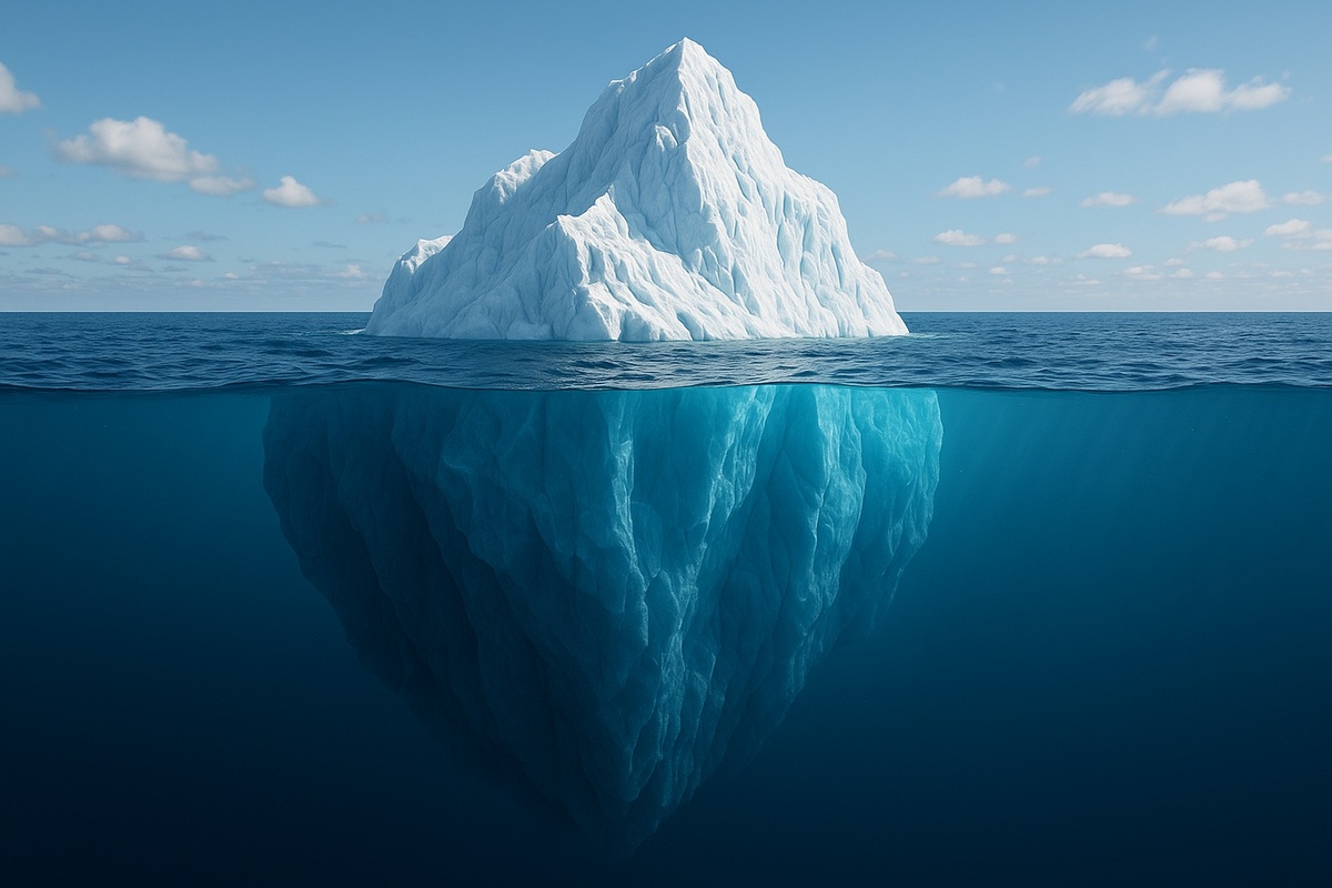    Большая часть айсбергов всегда скрыта под водой из-за их огромного веса, но верхушка всегда на виду