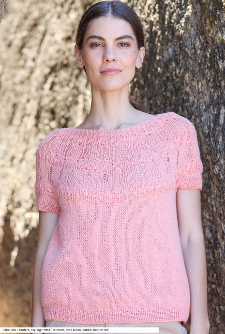 Розовый пуловер с круглой кокеткой