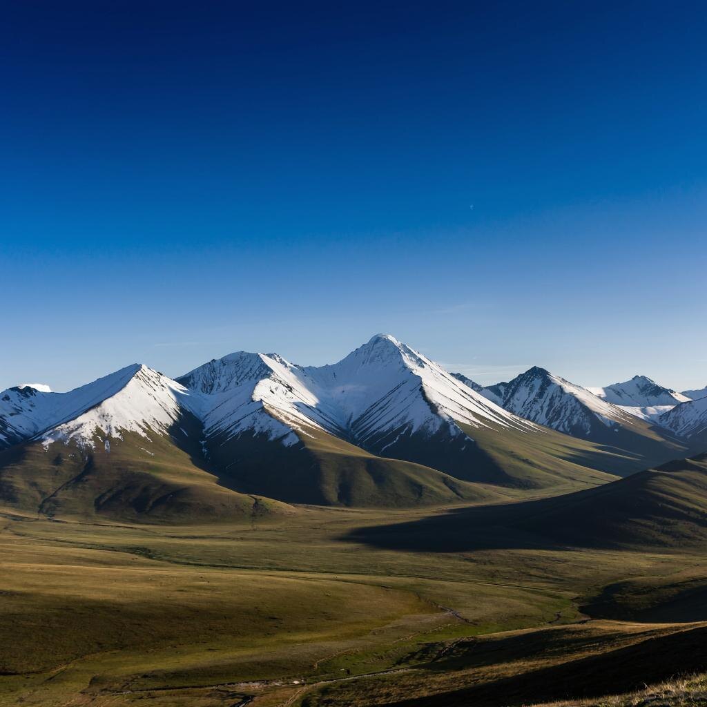  Вид на плато Укок с высоты. Бескрайние степи, обрамленные заснеженными вершинами. 