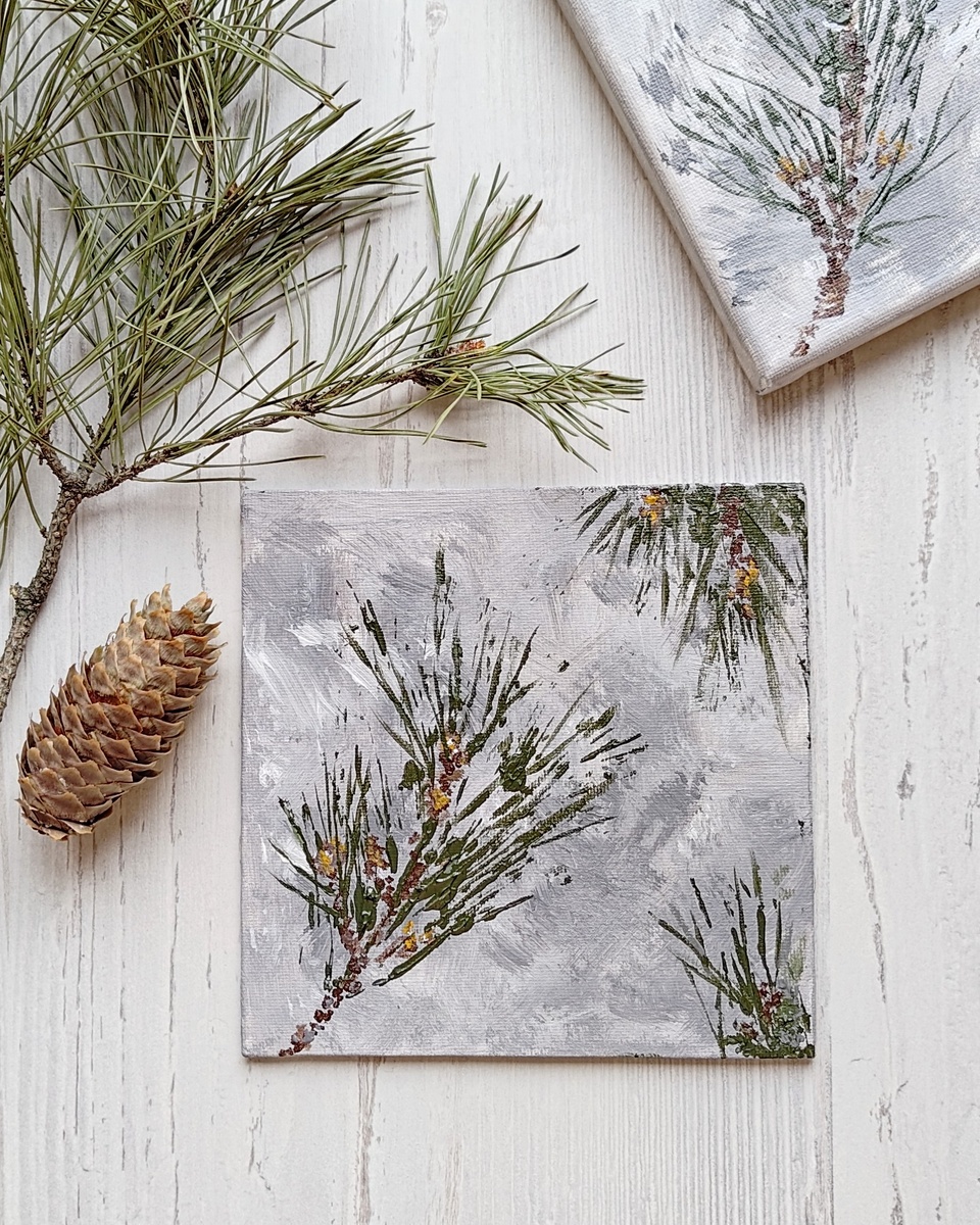 Моя картина "Семейство сосновые №1" (акрил, холст на картоне)