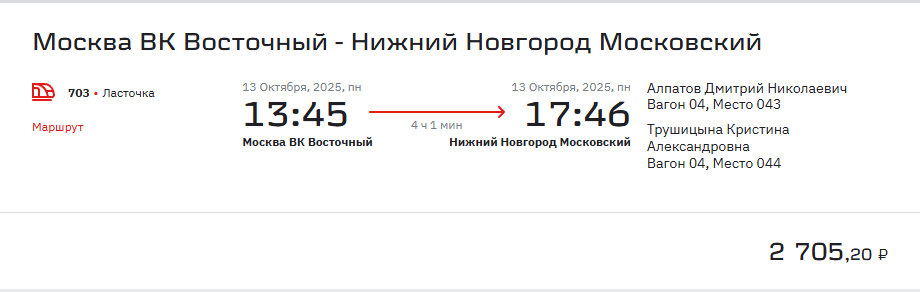 Выбранные нами билеты.