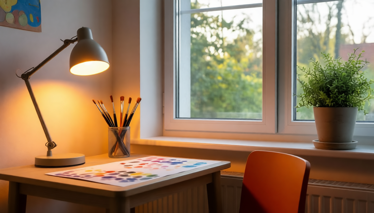 Правильное место — уже половина успеха! Светлый уголок у окна с постоянным рабочим местом помогает ребенку настроиться на творчество и формирует полезную привычку к порядку.