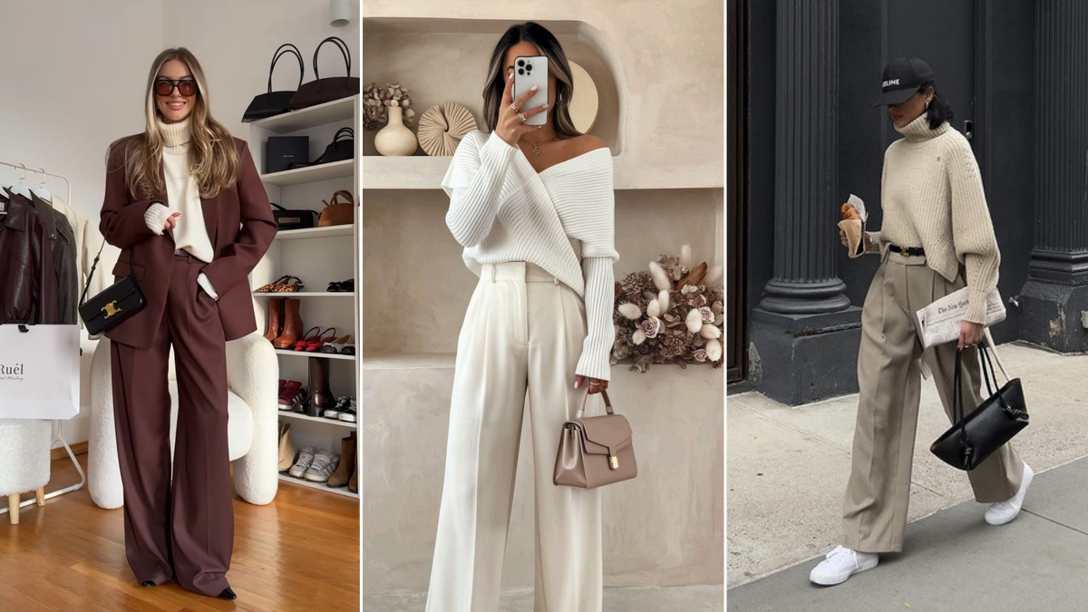 Подборка идей сочетаний свитера и брюк палаццо →