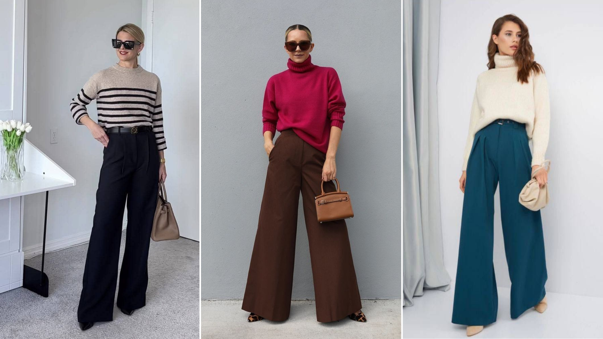 Подборка идей сочетаний свитера и брюк палаццо →