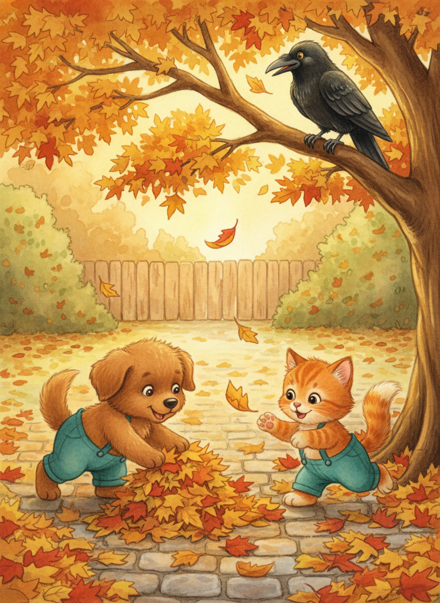 Иллюстрация к сказке "Щенок, котёнок и секрет дружбы", созданная при помощи ИИ.
