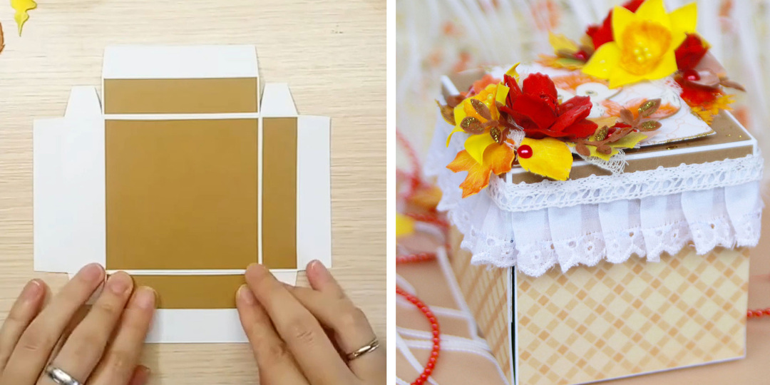 Эффектная открытка-коробочка с осенним настроением, лисенком и цветами ручной работы! Необычный вариант поздравительной открытки