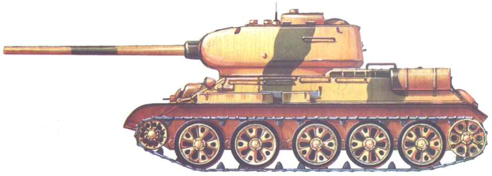 Т-34-85 в профиль. Наглядно видно смещение башни в переднюю часть танка. Из открытых источников