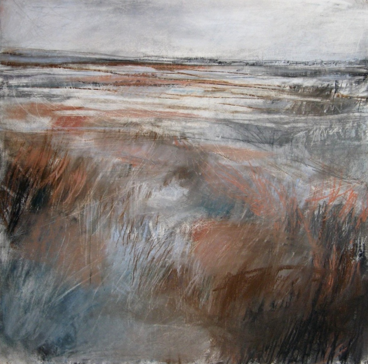 Джанин Болдуин. Осенний вереск, Норт-Йорк-Мурс. Пастель, уголь и графит на бумаге. Размер: 51см x 51см. https://janinebaldwin.co.uk/product/autumn-heather-north-york-moors/