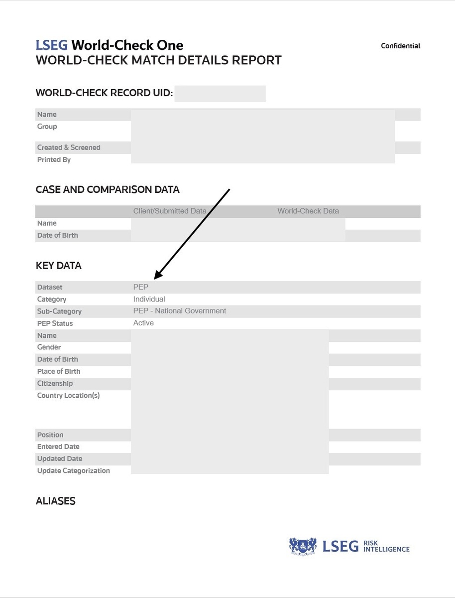 Так выглядит профиль PEP-персоны в базе данных World-Check