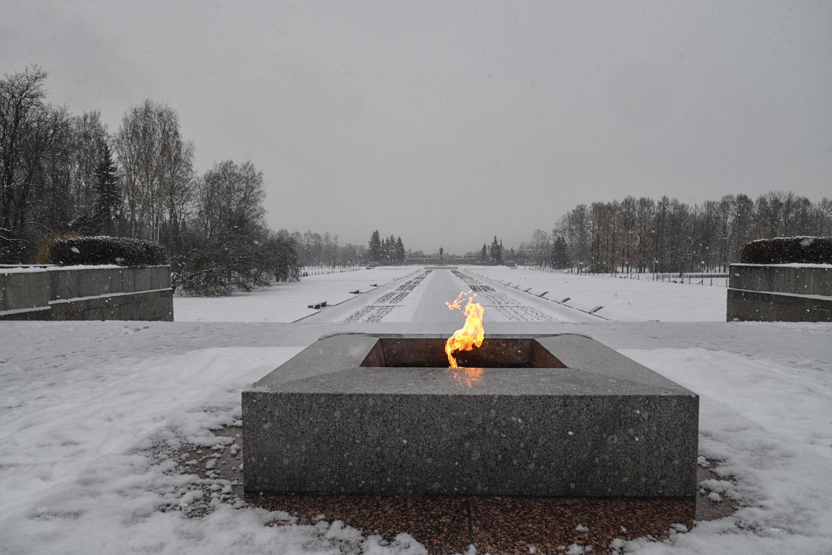 Вечный огонь на Пискаревском мемориальном кладбище в Санкт-Петербурге. Фотография А.Новикова. 2016