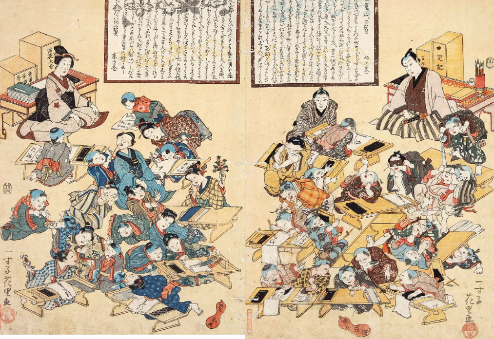 Старая гравюра, как дети валяют дурака и совсем не учатся!