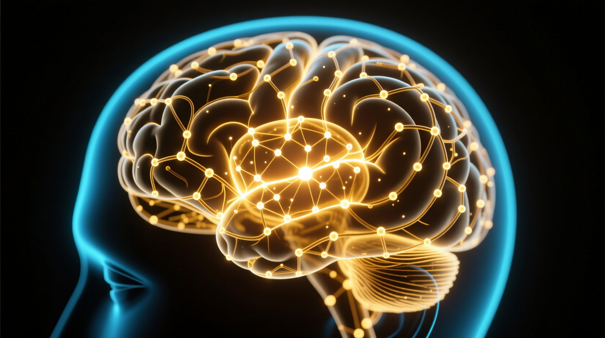 Это условное изображение сети пассивного режима (DMN) — области мозга, активной при внутренних размышлениях. Её особенная организация у людей с аутизмом связана с глубокой погруженностью в свой внутренний мир и устойчивые интересы.