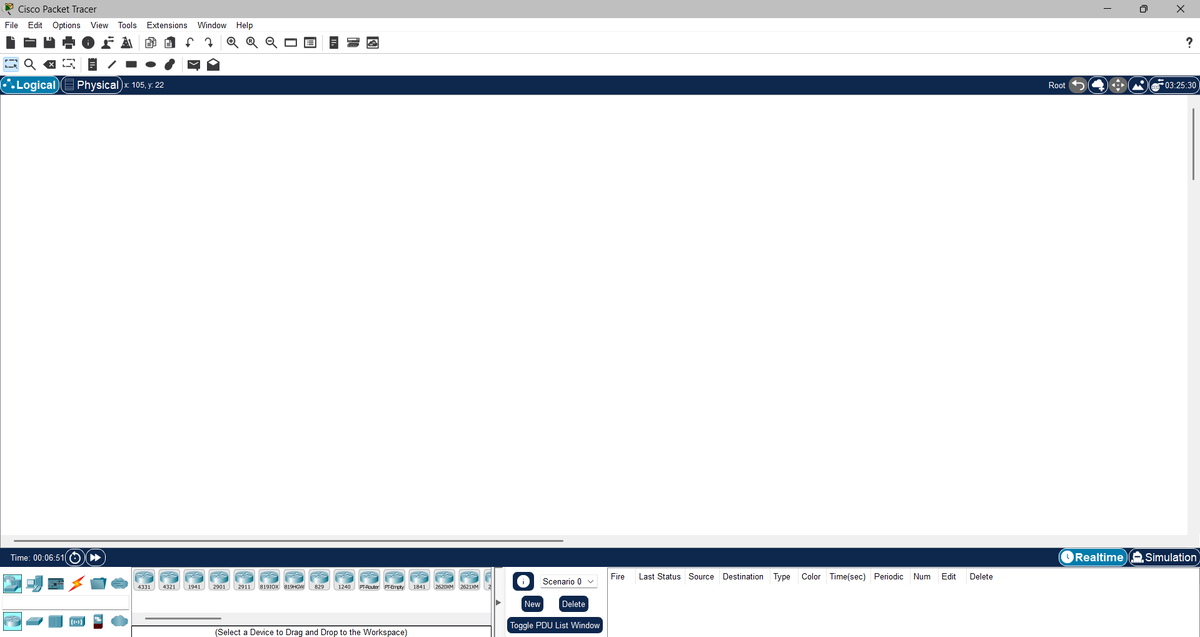 Интерфейс Cisco Packet Tracer версии 8.2.2