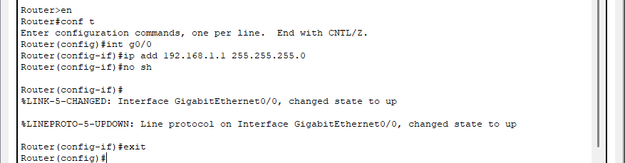 Настройка адресации на интерфейсе GigabitEthernet0/0