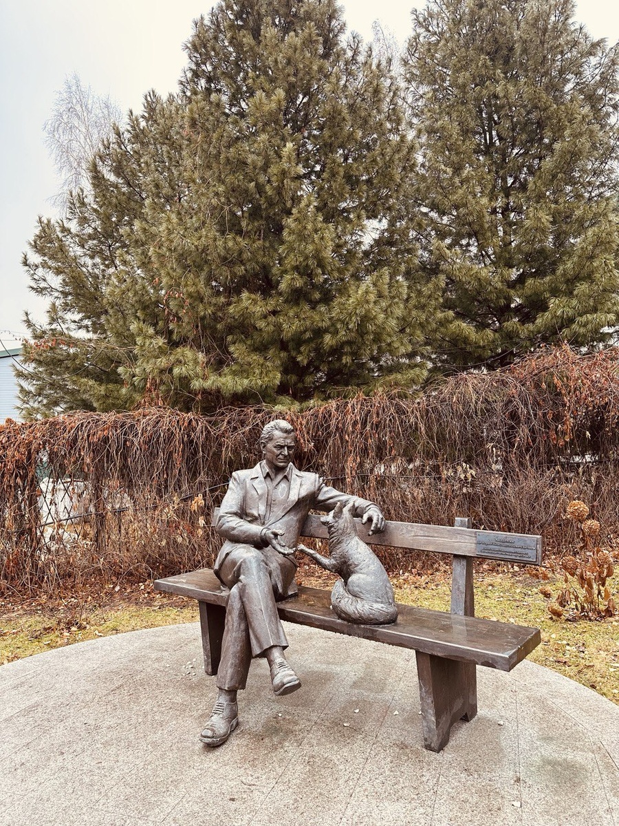  Памятник академику Беляеву и его доместицированной лисе в Новосибирском Академгородке