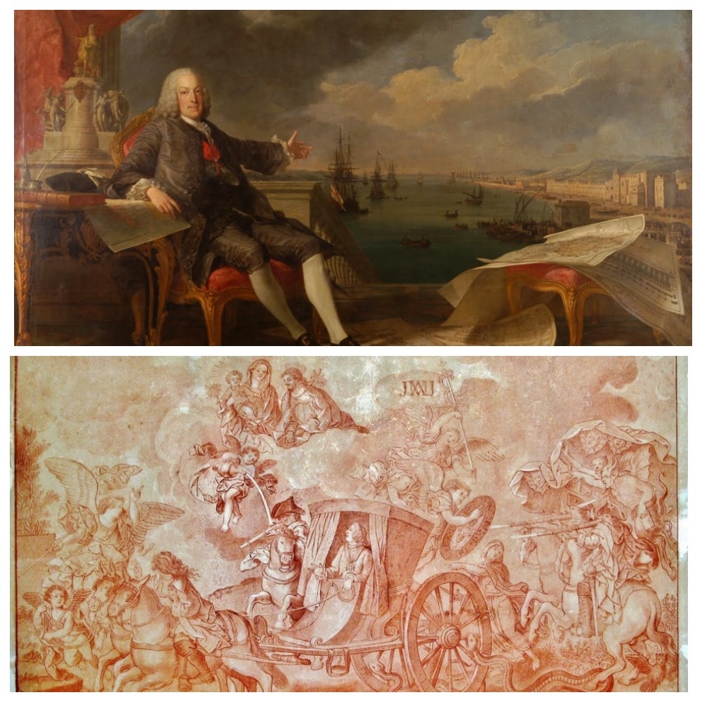 Помбал на фоне восстановленного Лиссабона. Покушене на короля Жозе I - аллегорическое изображение.