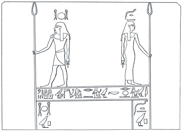 Нехех слева, Джет справа. Иногда Нехех называют Хех (как вы видите здесь, в его имени нет буквы «н»), а Джет иногда отождествляют с женским аналогом Хех, Хаухет
