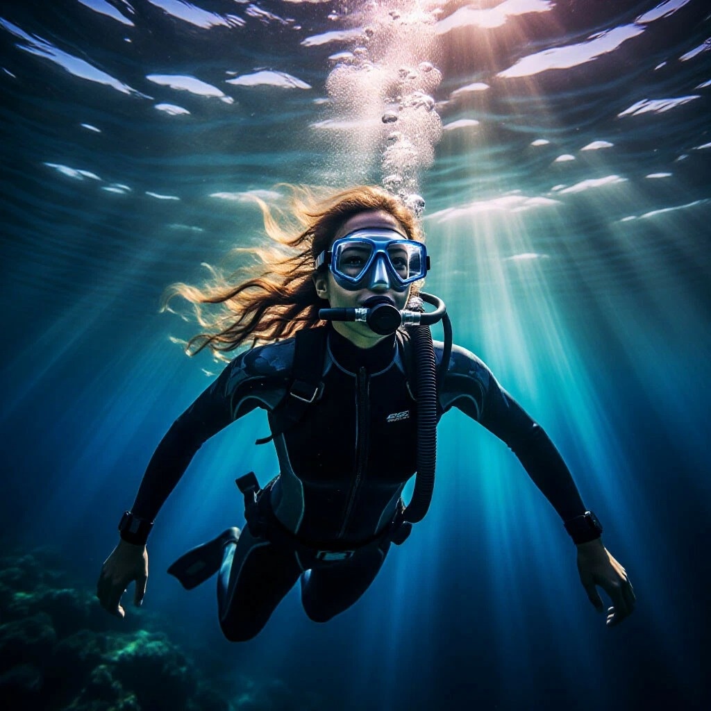 Одинокая дайверша в синей бездне