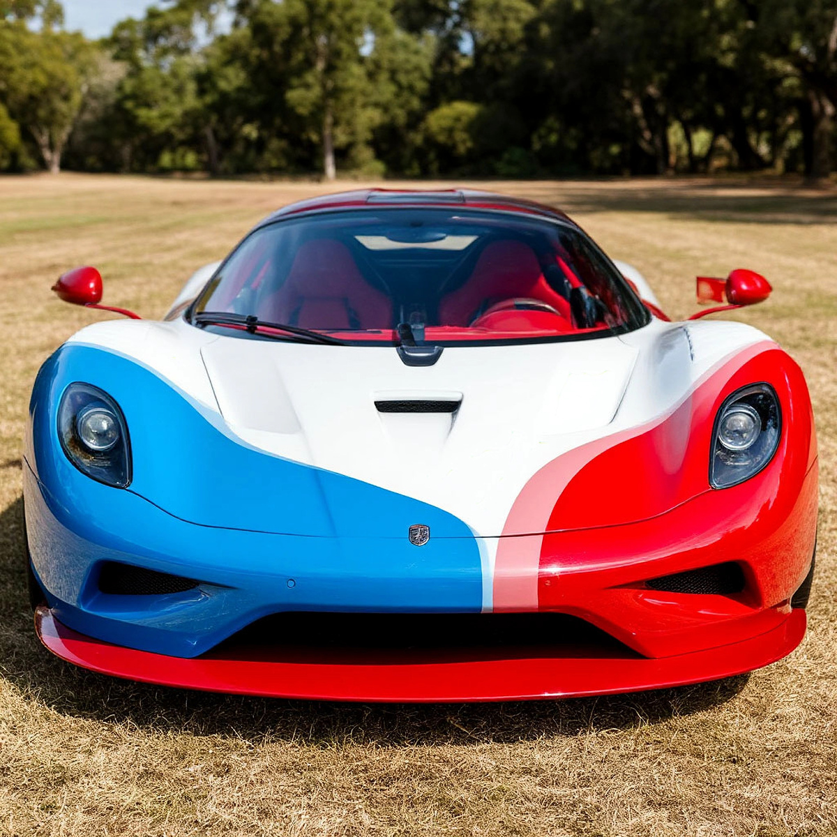 Раскраска машины в белый, красный, синий цвета.