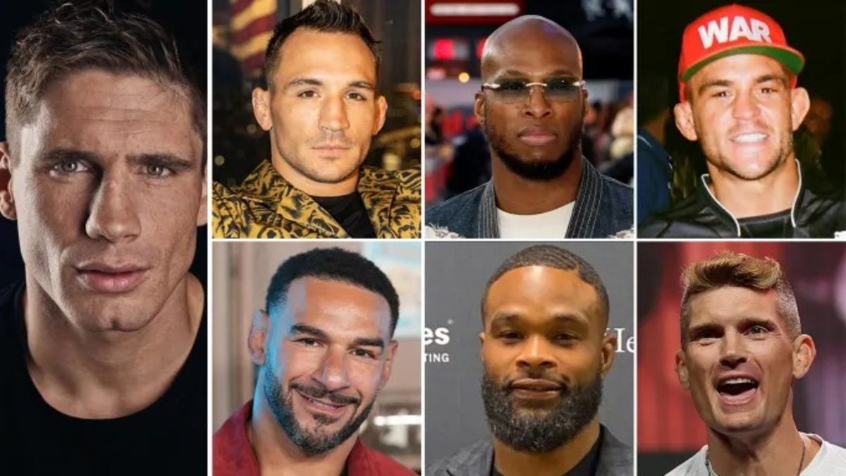 Рико Верховен, Майкл Чендлер, Майкл Веном Пейдж, Дастин Порье, Стивен Томпсон, Тайрон Вудли и Джей Хирон. Фото: William Rutten/Courtesy/Getty/Team Onward Talent/Getty/Courtesy/Getty