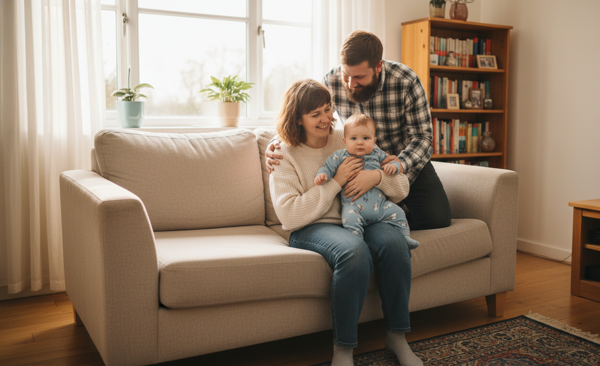 Молодые родители общаются с 10-месячным ребенком в квартире: факты и советы