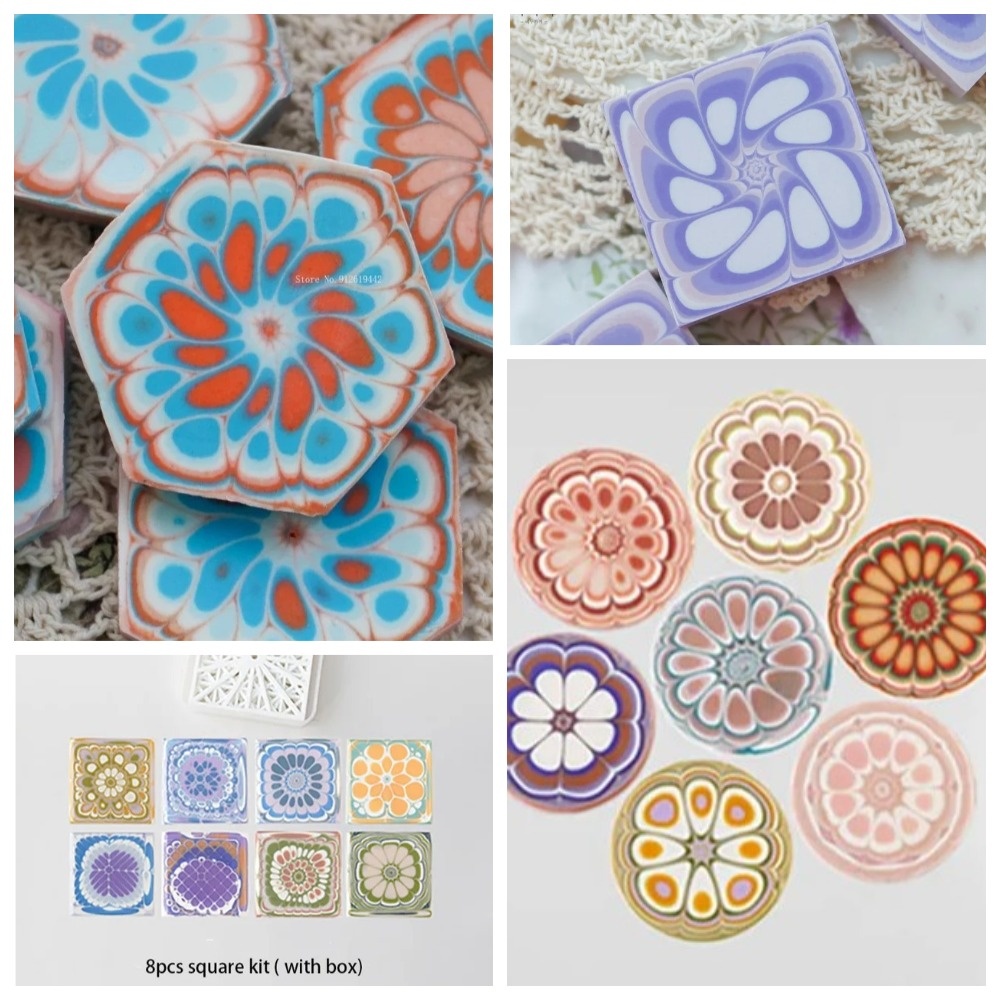 Картинки из инета. Формы - шестиугольник, квадрат, круг. Мыло калейдоскоп, очень симпатичное, яркое, и непредсказуемое.