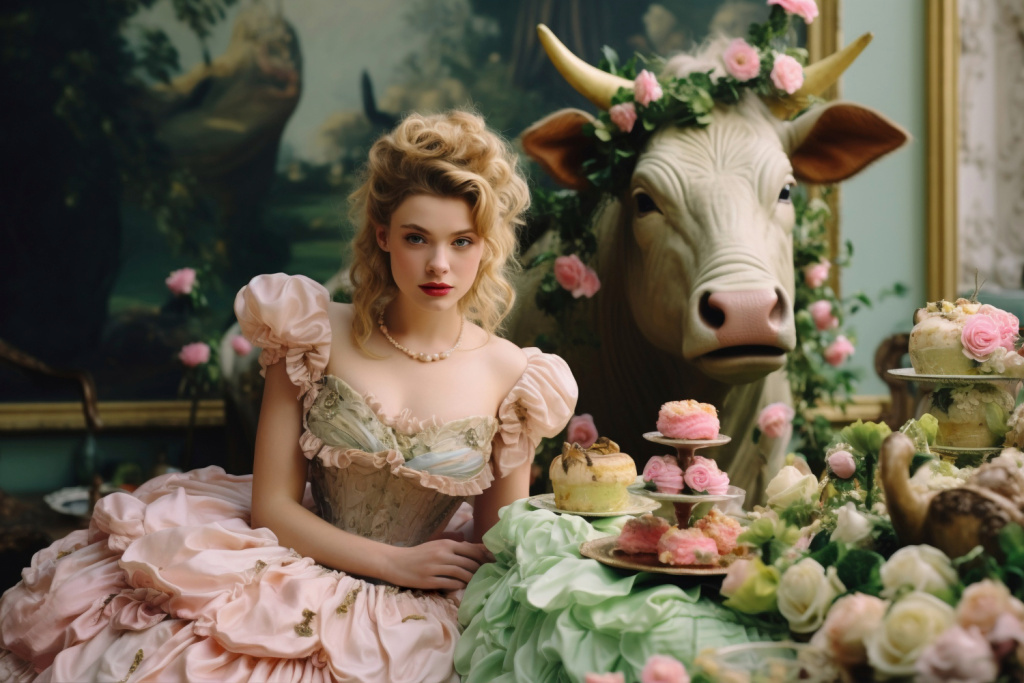  Если представлять себе астрологического Тельца, то только так: роскошную знатную женщину в шикарном наряде, с годовым запасом пирожных, цветов и коровой в венчике из роз прям во дворце... Фото: freepik