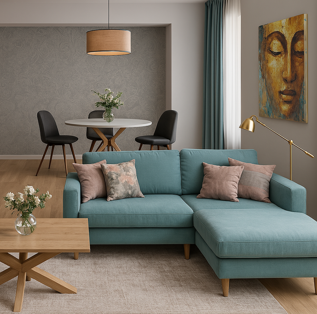 Изначальная визуализация гостиной-столовой в одном из наших проектов. 