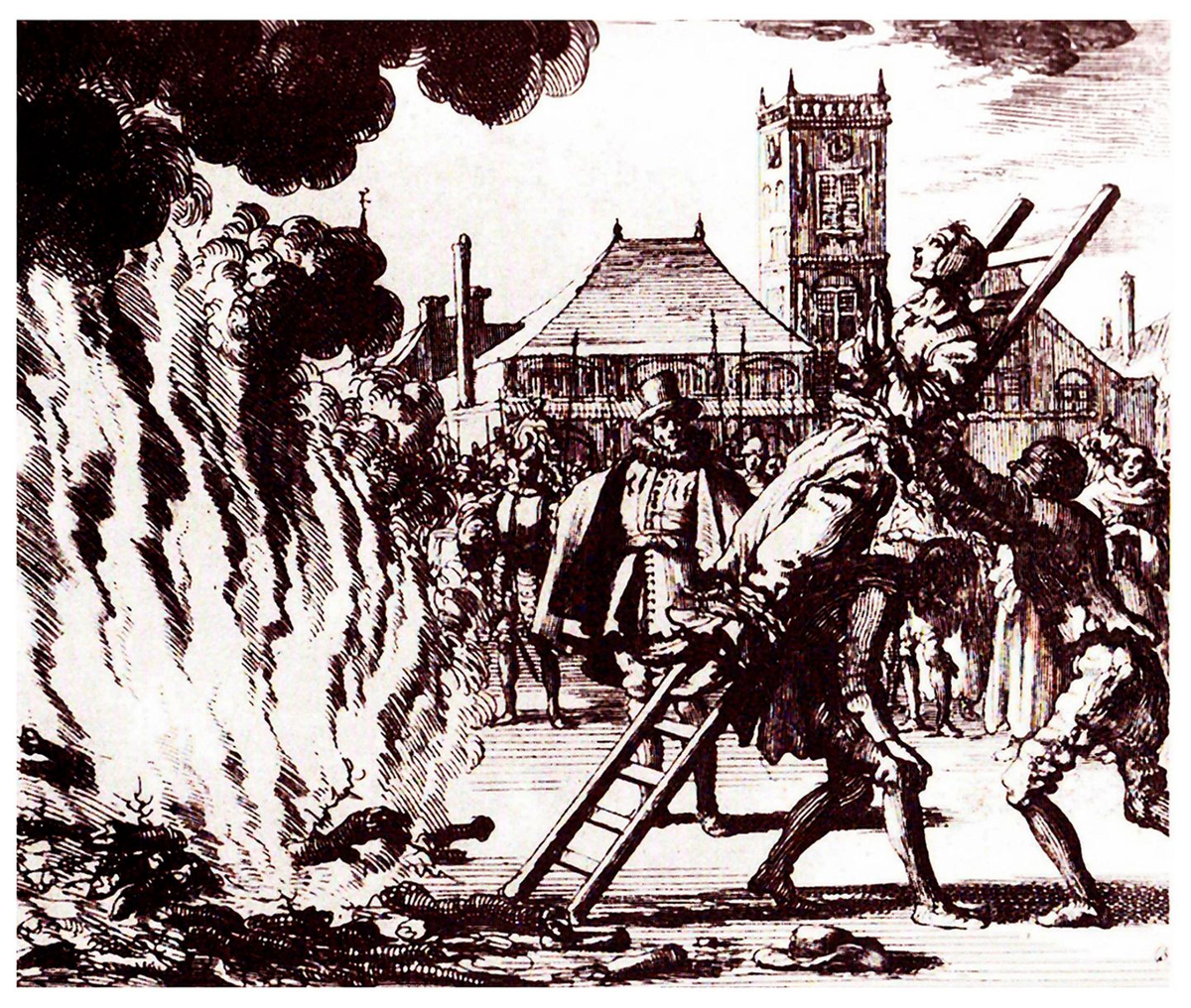 Сожжение «ведьмы» (гравюра Яна Лёйкена, 1649–1712)