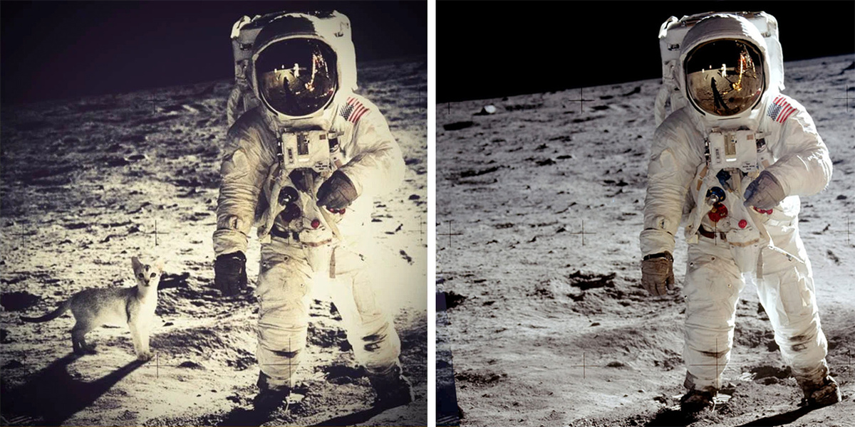 Слева – фотомонтаж, справа – оригинальное фото