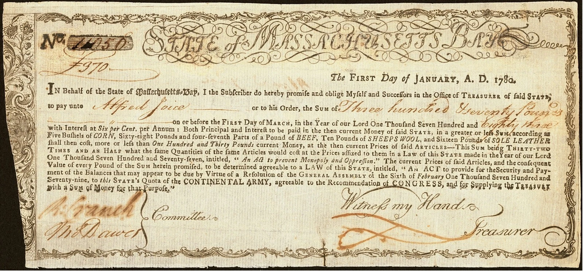 Commodity-Linked or Depreciation Notes / Massachusetts Bay, January 1, 1780