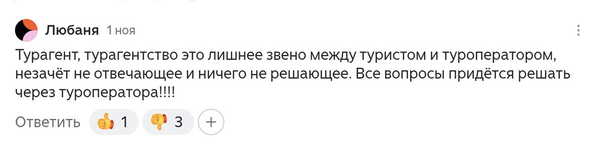 Комментарий к моей статье "Турагент — профессия мечты или головная боль"  https://dzen.ru/a/aLLcIFL7_WsW8b-5