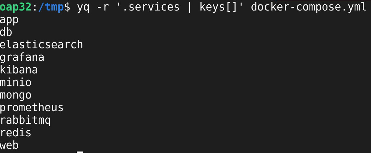 В выводе присутствуют только имена сервисов, независимо от форматирования файла.