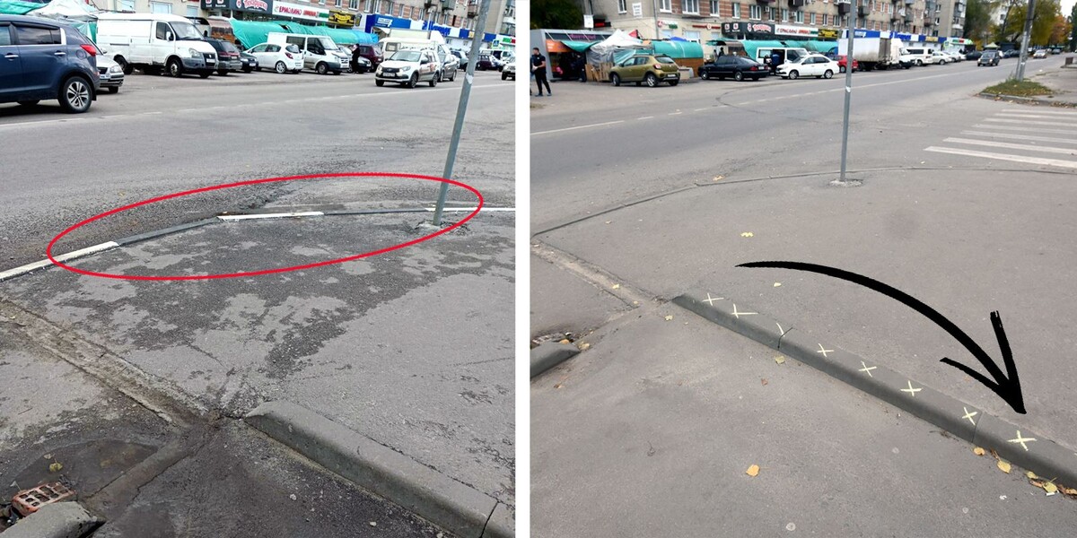 Бордюр покрасили, но не тот, который нужно (на фото отмечен стрелкой)  📷
