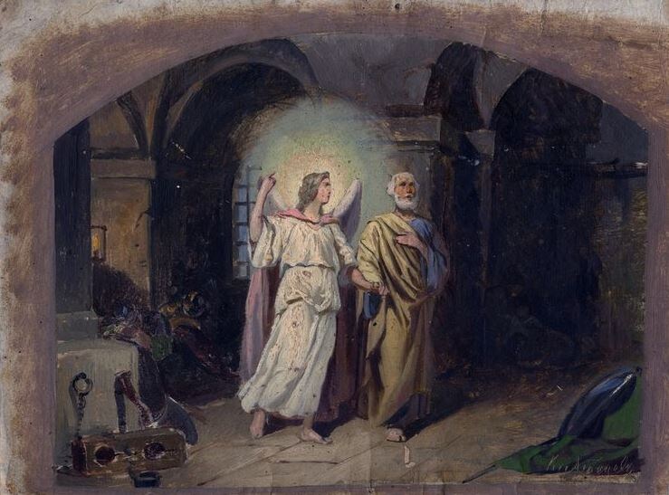 Клавдий Лебедев, "Освобождение Апостола Павла из темницы", 1898