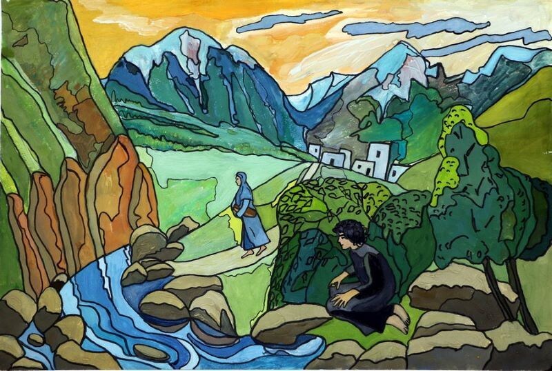 Там, где, сливаяся, шумят,
Обнявшись, будто две сестры,
Струи Арагвы и Куры...