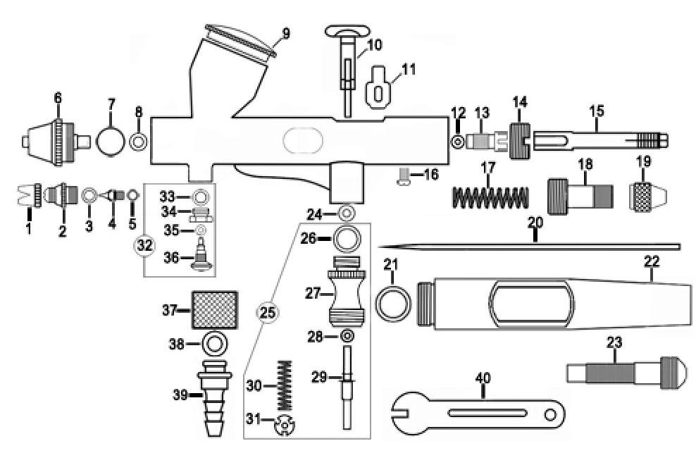 Типовое устройство аэрографа.